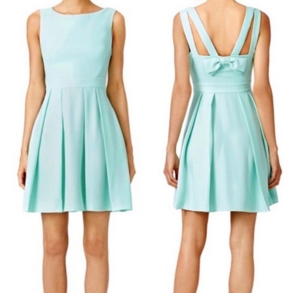 kate spade Dresses & Skirts - Kate Spade Back Bow Dress Mint Green Crepe Fit Flare Pastel Skater Sz 4
